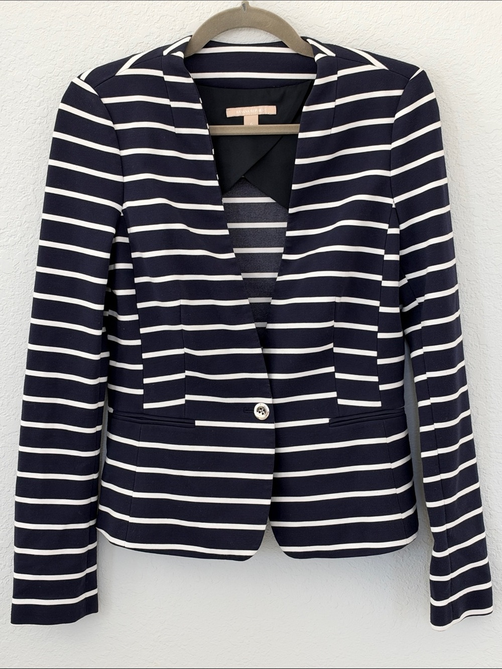 Banana Republic Size 6 Navy White Striped Stretch Blazer One Button